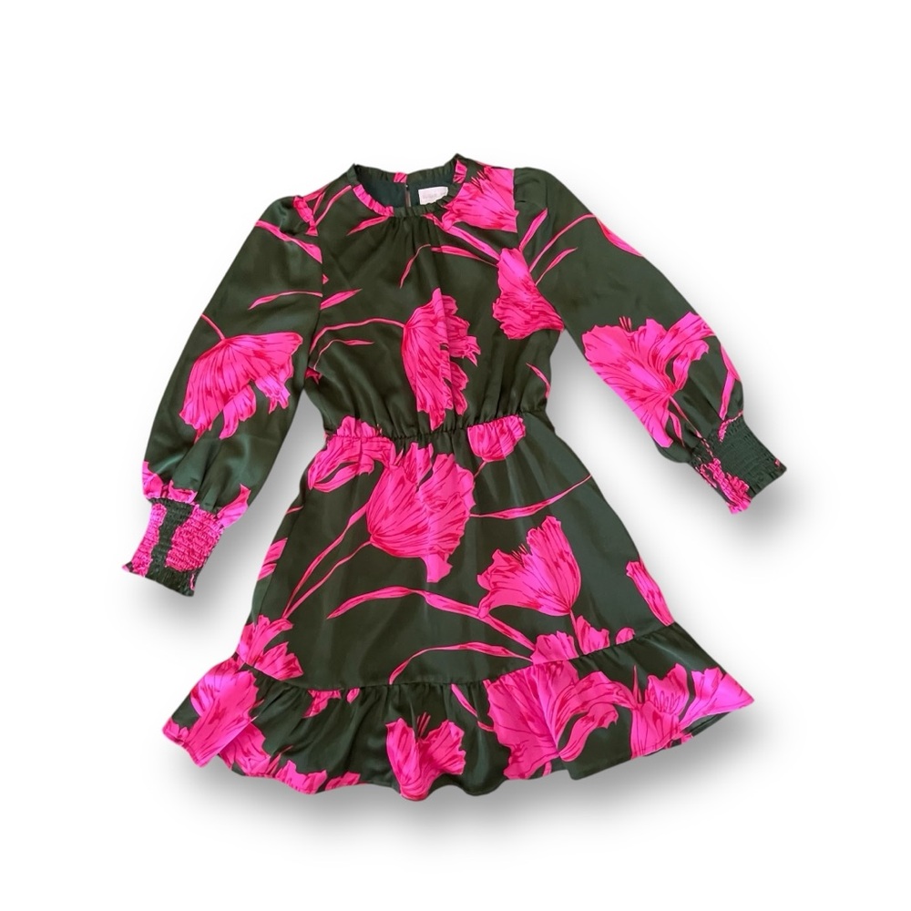 Eartha Floral Sevilla Satin Ruffle Elastic Waist Dress Women’s Size Medium
